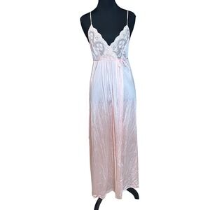 Vintage Gilead Pink Lace Nylon Nightgown Empire Waist Maxi Slip Dress Petite X/S